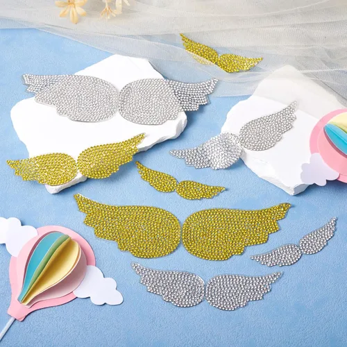 Miniatura 6 de Craftdady 12 parches de diamantes de imitación para planchar con alas de ángel de cristal, apliques Hotfix para ropa, bolsos, jeans, chaquetas