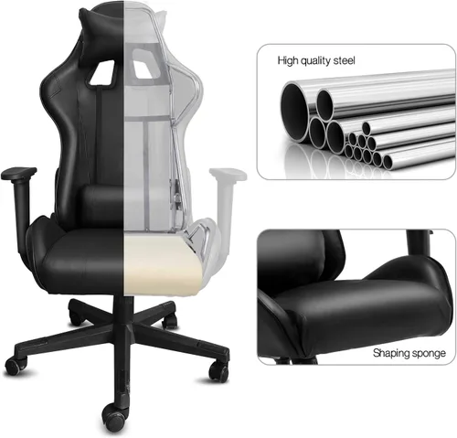 Miniatura 4 de Silla de gamer con reposacabezas y apoyo lumbar, silla giratoria y reclinable de oficina de altura ajustable y respaldo alto