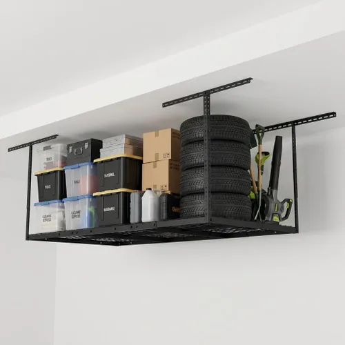 Miniatura 9 de FLEXIMOUNTS Pro 4x8 Estante de almacenamiento para el techo del garaje, sistema de organización de almacenamiento ajustable, estantes de Negro