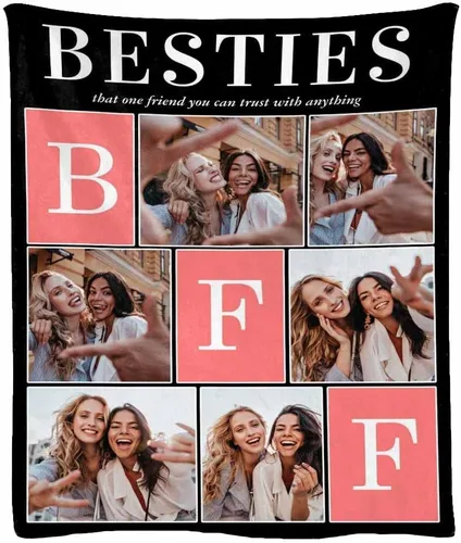 Manta de franela suave personalizada para BFF con 6 fotos, tamaño de manta de 30 x 40 pulgadas