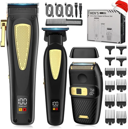 Zesuti Juego de cortapelos de peluquero inalámbrico para hombres, kit profesional de corte de pelo y recortadora de hoja en T sin espacio y Negro 949