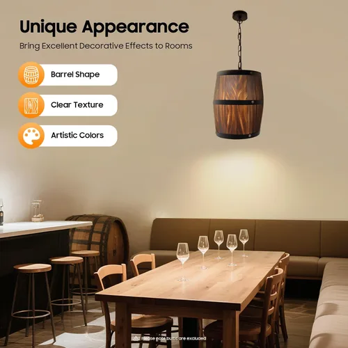 Miniatura 2 de Lámpara colgante de techo retro, madera antigua barril de vino colgante accesorio barra de luz decoración café lámpara de techo, lámpara de techo