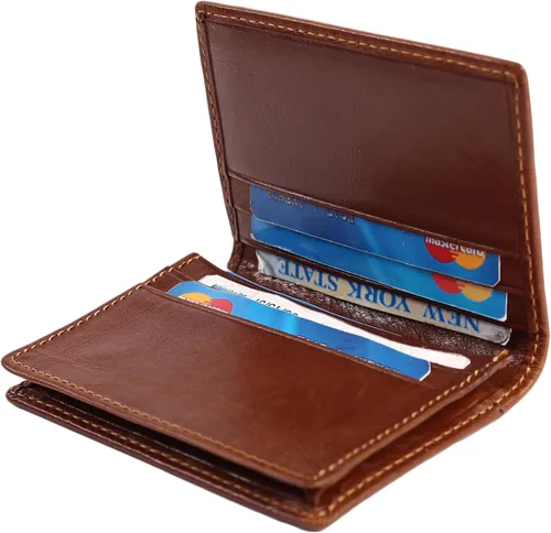 Miniatura 6 de Billetera delgada de cuero auténtico con bolsillo frontal, espacio para identificación y tarjetero con tecnología RFID