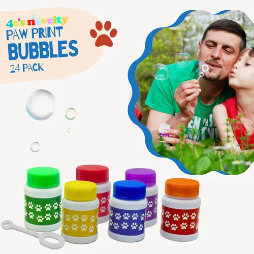 Miniatura 3 de Paquete de 24 botellas de burbujas con estampado de patas, mini burbujas de 1 onza líquida, recuerdos de fiesta de perro de patas, rellenos