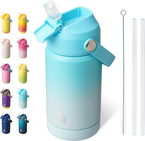 Miniatura 33 de BJPKPK - Botella de agua aislada con tapa de popote, 532 ml Botellas termo con boquilla suave, asa flexible y base antideslizante, libre de BPA, a