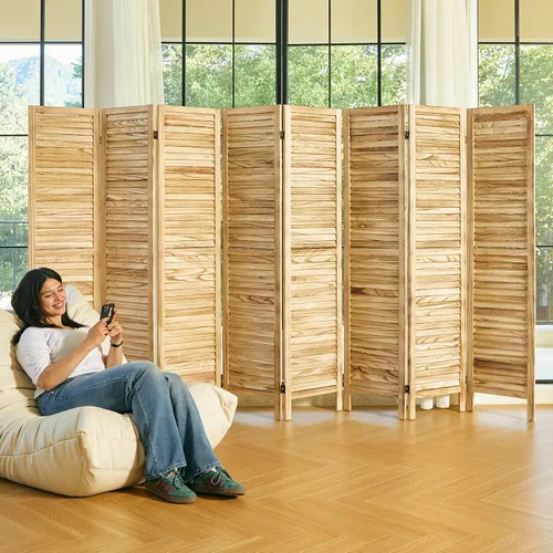 Miniatura 17 de Separadores de habitación y pantallas plegables de privacidad, separadores de madera con listones de pared para el hogar, oficina, dormitorio, 4