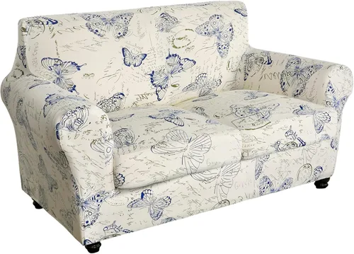 Miniatura 8 de SearchI - Funda de sofá elástica con estampado floral, 3 piezas, incluye 2 fundas de cojín independientes, protector lavable para muebles de sala