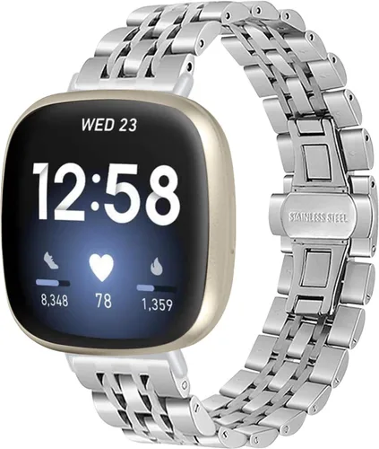 Miniatura 9 de Compatible con bandas Fitbit Versa 4/Versa 3/Sense 2/Sense para mujeres y hombres, correa de repuesto de metal de acero inoxidable para Fitbit Versa