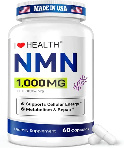 Suplemento NMN de 1000 mg por porción, 99.9% mononucleótido de nicotinamida pura, NAD+ apoya la energía celular y el envejecimiento saludable para
