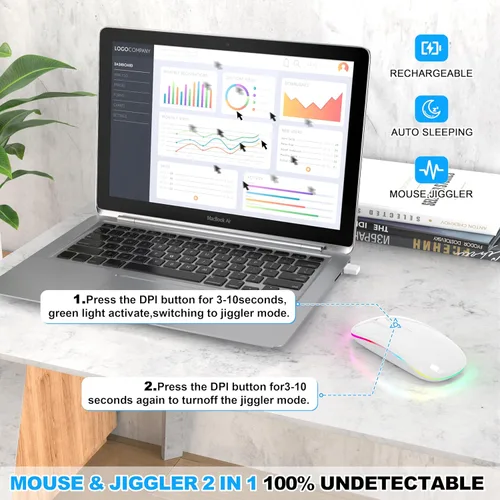 Miniatura 4 de Ratón LED Bluetooth inalámbrico para MacBook Air, Mac Pro, Laptop, iPad, ratón recargable silencioso con luz, ratón jiggle óptico de doble modo