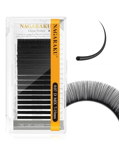 Miniatura 241 de NAGARAKU Extensiones de pestañas, pestañas individuales, 0.05mm, rizo D, 15mm, clásico, negro mate, suave, natural, profesional, 16 filas, 0.05-D