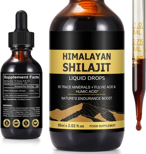 Shilajit - Gotas de resina pura del Himalaya, suplemento de oro líquido de resina orgánica Shilajit con más de 85 oligominerales, apoya la energía,