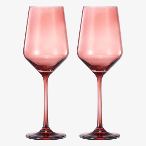 Khen Copas de vino de cristal de colores, juego de 2, vasos de tallo grande de 12 onzas, ideales para todas las ocasiones y celebraciones Arándano