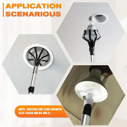Miniatura 7 de Cambiador de bombilla de alcance de 18 pies para techos altos con poste de extensión telescópico, cambiador de poste de extensión de bombilla de 3 a