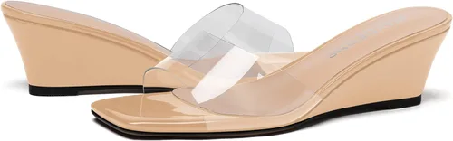 Miniatura 6 de WAYDERNS Sandalias de tacón bajo con cuña de PVC para mujer, con puntera cuadrada, de 2.0 in