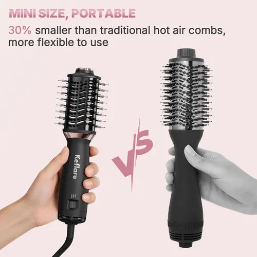 Miniatura 4 de Mini cepillo secador de pelo de doble voltaje, cepillo de aire caliente 2 en 1 para viajes, secador de pelo de un paso y estilizador para secar