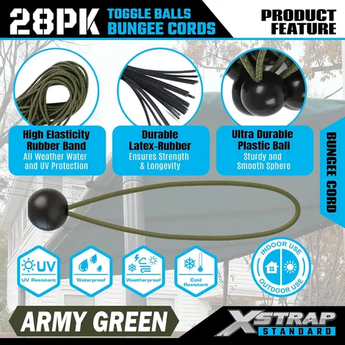 Miniatura 5 de XSTRAP STANDARD Paquete de 28 cuerdas elásticas resistentes de 9 pulgadas, bolas elásticas de lona para toldo, tienda de campaña, carga, cables