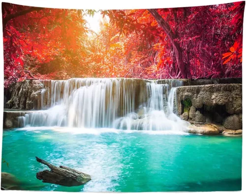 Miniatura 7 de BELECO Tapiz de lago bosque, pintoresco tapiz de cascada de montaña, tapiz para colgar en la pared, increíble cascada en el parque nacional