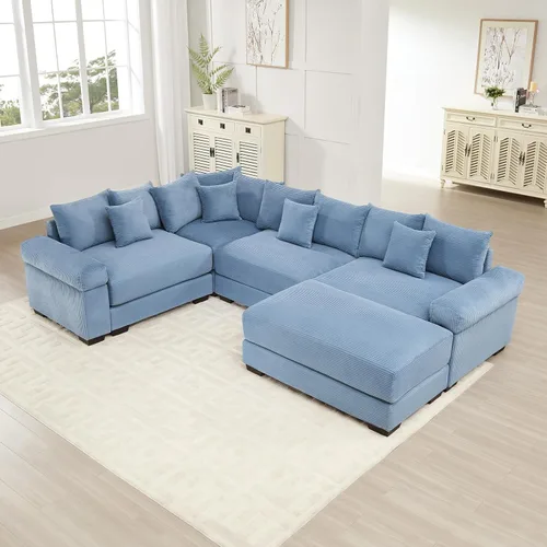Miniatura 33 de Sofá modular de gran tamaño de 117.3 pulgadas, sofás modulares grandes de pana para sala de estar, sofás de 3 plazas, moderno juego de sofá de Blanco