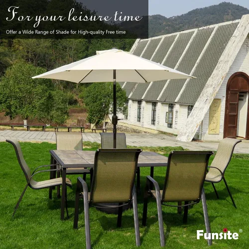Miniatura 2 de Sombrilla de patio de 7.5 pies/9 pies, sombrilla de piscina con protección UV con poste resistente, sombrilla para exteriores con botón