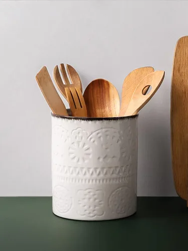 Miniatura 4 de DOWAN 18,3 cm Soporte para utensilios de cocina, soporte extra grande para utensilios de cocina estilo granja para encimera, recipiente