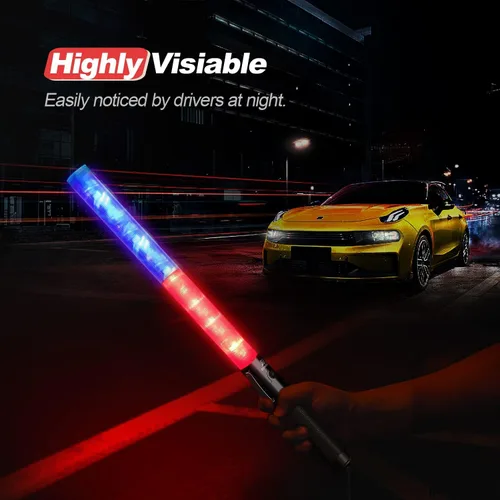 Miniatura 2 de RoadHero Paquete de 2 bastones de control de tráfico de 21 pulgadas, varita de tráfico LED roja y azul con 3 modos de parpadeo, varita de señal