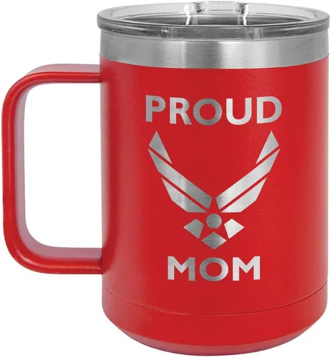 Miniatura 13 de PROUD AIR FORCE MOM BLACK Taza de café de 15 oz con tapa deslizante Taza de café de viaje aislada Ideas de regalo del día de la madre de hijo