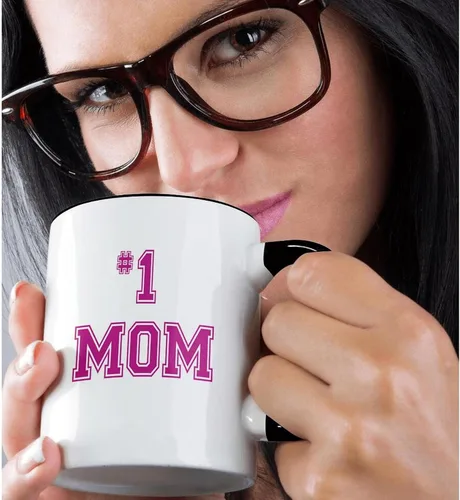 Miniatura 2 de 3dRose mug_151622_4 #1 Mom Number One Mom in Hot Pink - Taza negra de dos tonos, 11 onzas, color negro y blanco