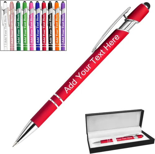 Miniatura 101 de Bolígrafos personalizados a granel grabados personalizados con punta de lápiz capacitivo, bolígrafos personalizados de tinta negra, regalos