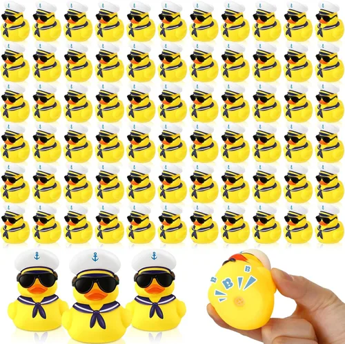 Miniatura 7 de Shappy Juego de 24 patos de crucero a granel con lentes de sol, 2 x 1.9 x 2.4 pulgadas, mini patos de goma de vela, juguete de barco de verano
