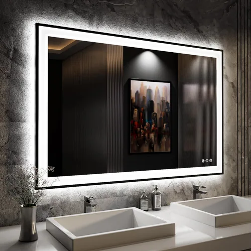 Miniatura 30 de ISKM Espejo LED con marco para baño de 40"x30", espejo de baño LED regulable con luces, antivaho, espejo iluminado frontal y retroiluminado de 3