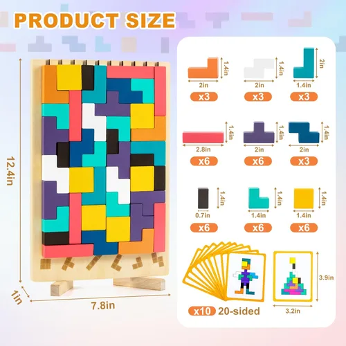Miniatura 7 de Rompecabezas de bloques rusos Montessori de madera - Juguete apilable 3D para niños de 3 a 6 años, regalo educativo y rompecabezas para pensar