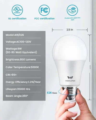 Miniatura 2 de Bombilla LED A19, bombillas E26 de 9 W (equivalente a 60 vatios), blanco frío de 5000 K, base estándar de 800 lm para cocina, sala de estar, Luz