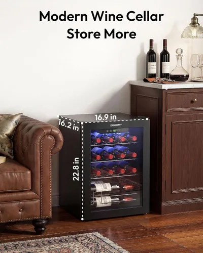 Miniatura 9 de EUHOMY 16 Bottle Wine Cooler Refrigerator, Compressor Wine Fridge with Glass Door, Freestanding Wine Cellar with Digital Temp Control & LED Light