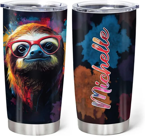 Miniatura 9 de Hyturtle Regalos personalizados para los amantes de los perezosos, vaso de acero inoxidable con nombre personalizado de 20 onzas con tapa, idea