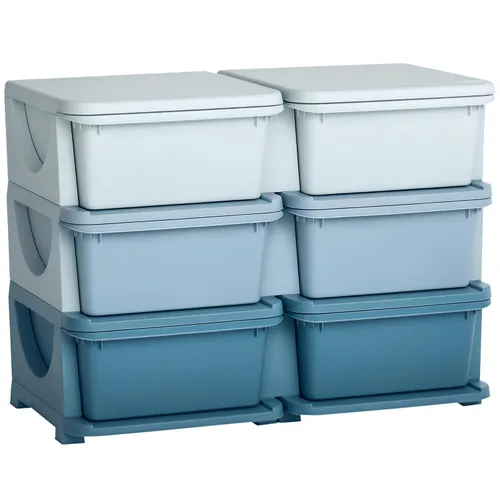 Qaba Unidad de almacenamiento de 3 niveles para niños, organizadores de juguetes y almacenamiento con 6 cajones para dormitorio de niños, guardería,
