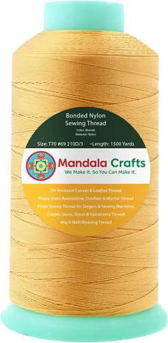 Miniatura 362 de Mandala Crafts - Hilo de nailon para coser cuero, tapicería, mezclilla y para trenzar el pelo; resistente, 1500 yardas, tamaño 69 T70 Marrón
