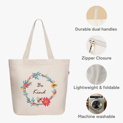 Miniatura 69 de Ecoright Bolsa de lona estética para mujer, bolsa grande con cremallera y bolsillo, bolsa de mano para mujer, para yoga, trabajo, playa