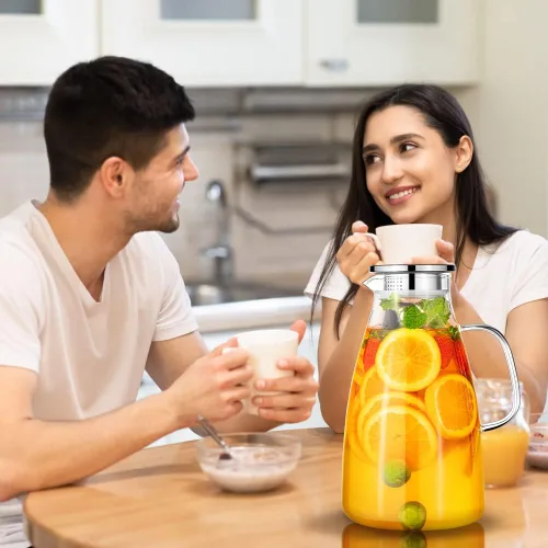 Miniatura 7 de Aofmee - Jarra de vidrio de 100 onzas, 3L con tapa, jarra de té helado con tapa y caño de acero inoxidable 304, jarra resistente al calor para té