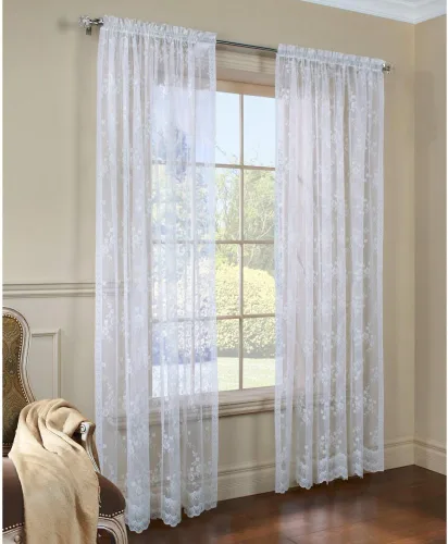 Miniatura 12 de Commonwealth Home Fashions Mona Lisa - Cenefa de encaje festoneado jacquard, 56 x 15 cáscara de huevo