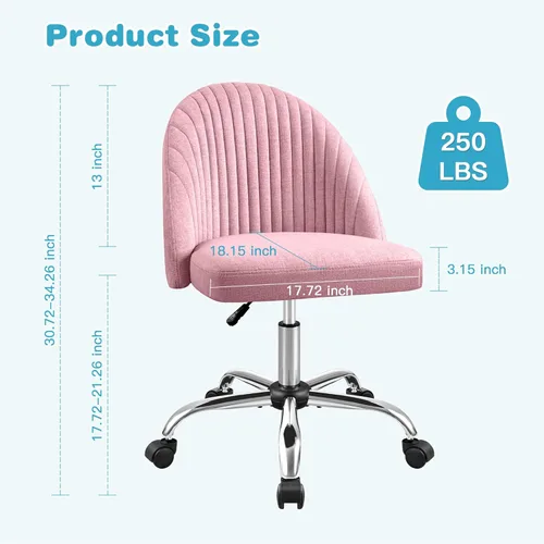 Miniatura 3 de Furniwell Silla de oficina sin brazos, bonita silla de escritorio moderna y ajustable giratoria para tocador, silla de computadora, sillas de Rosa