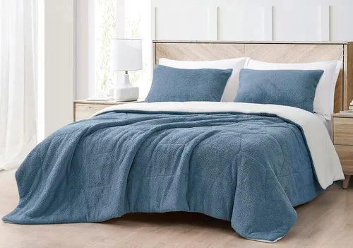 Miniatura 2 de Chezmoi Collection Wynne - Juego de edredón sherpa de panal de 3 piezas, ropa de cama reversible de doble cara, tamaño matrimonial, color azul