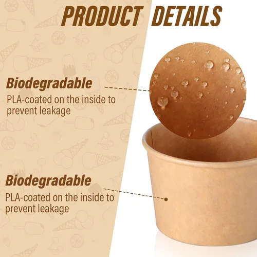 Miniatura 3 de Honeydak 100 tazas de sopa de helado de papel de 5 onzas, cuencos desechables de papel kraft, aperitivos fríos y calientes, yogur, postre, tazas