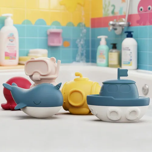 Miniatura 9 de MarcZero Juguetes de baño de silicona oceánica, 8 piezas para niños pequeños, juguetes de agua para la bañera, juguetes de piscina suaves