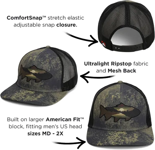 Miniatura 41 de Paramount Outdoors Sombrero de pesca de trucha al atardecer, diseño de silueta de pez de montaña, sombrero para exteriores con cómodo Snapback