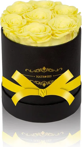 Miniatura 7 de NATROSES 7 piezas de rosas preservadas en una caja, flores preservadas para cumpleaños, regalos de flores para el Día de la Madre (negro)