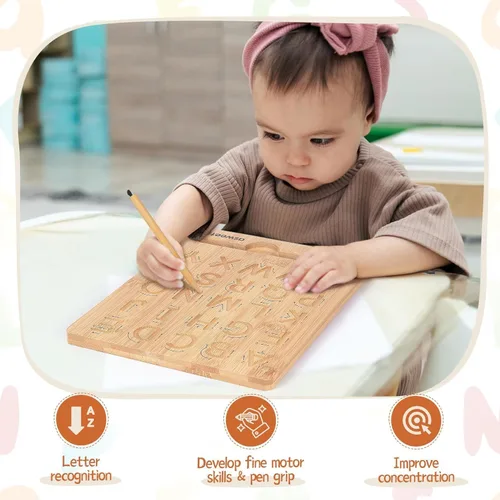 Miniatura 5 de Asweets Montessori - Tabla de trazado del alfabeto de madera, tablero de práctica de letras de madera, tableros de doble cara para niños pequeños