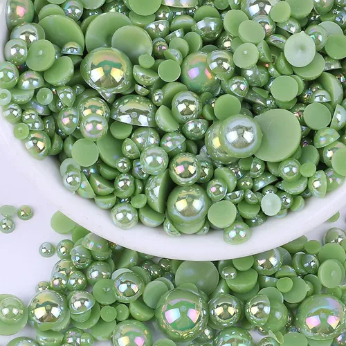 Miniatura 39 de Perlas con parte trasera plana para manualidades, 50g Mezcla Azul Rosa Blanco Medias perlas para manualidades, Tamaño mixto 3/4/5/6/8/10mm Perlas