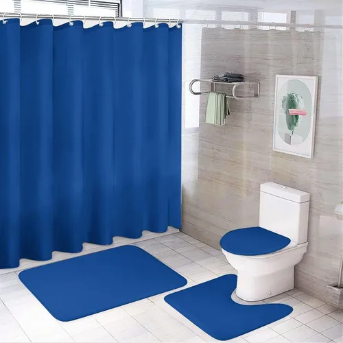 Miniatura 37 de Juego de 3 alfombras de baño modernas en blanco y negro, antideslizante en forma de U y tapa de inodoro