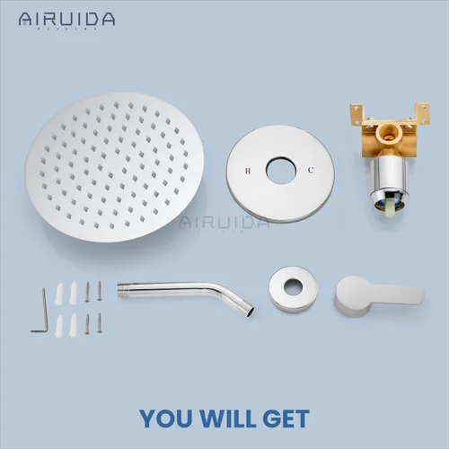 Miniatura 9 de Airuida Juego de grifo de ducha, cabezal de ducha redondo de 8 pulgadas, SUS304 de acero inoxidable de un solo mango, sistema de baño de montaje